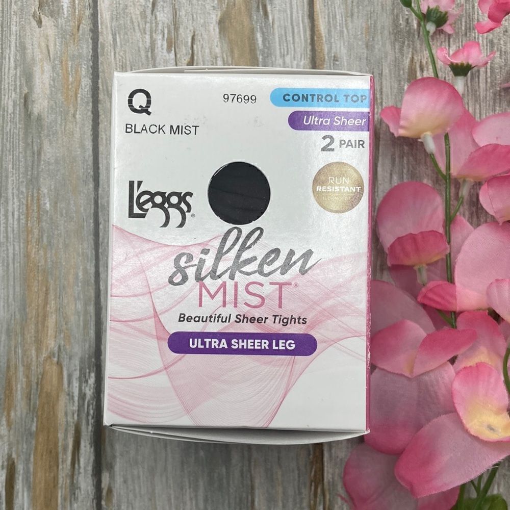 Silken Mist Ultra Sheer Leg Control Top Run Resistant Sheer Toe Pantyhose Size Q